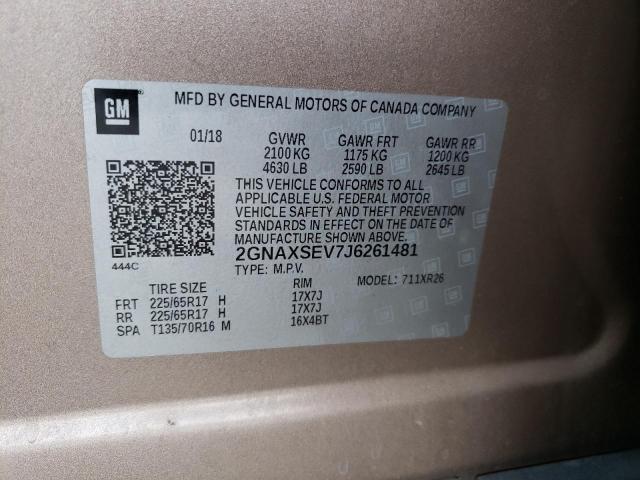 Photo 10 from auction – 2018 CHEVROLET EQUINOX LT with VIN 2GNAXSEV7J6261481