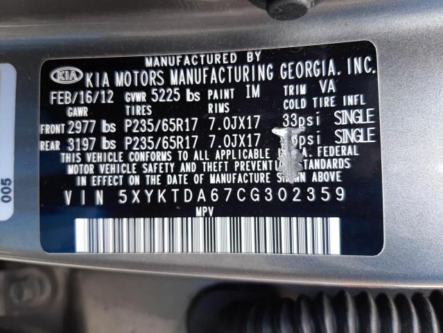 Photo 10 from auction – 2012 KIA SORENTO BA with VIN 5XYKTDA67CG302359