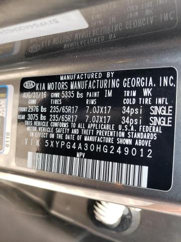 Photo 10 from auction – 2017 KIA SORENTO LX with VIN 5XYPG4A30HG249012