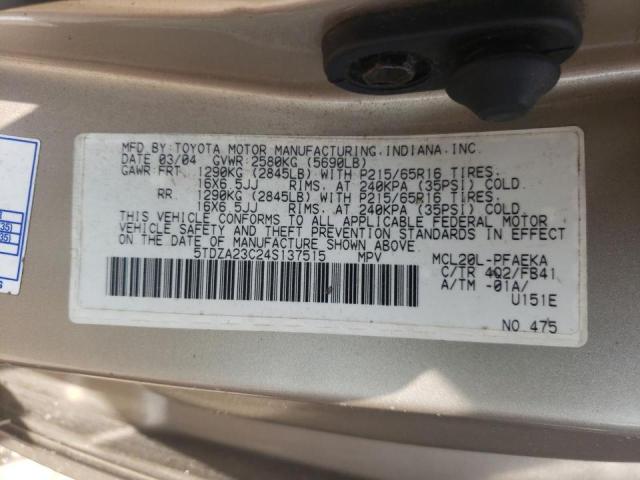 Photo 10 from auction – 2004 TOYOTA SIENNA CE with VIN 5TDZA23C24S137515