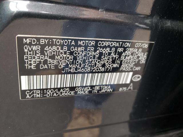 Photo 10 from auction – 2007 LEXUS ES 350 with VIN JTHBJ46G872038171