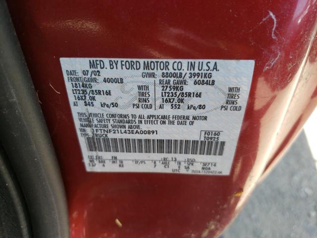 Photo 10 from auction – 2003 FORD F250 SUPER with VIN 1FTNF21L43EA00891