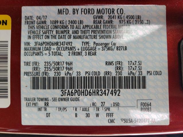 Photo 10 from auction – 2017 FORD FUSION SE with VIN 3FA6P0HD6HR347492