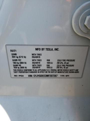 Photo 10 from auction – 2021 TESLA MODEL Y with VIN 5YJYGDEE3MF207287