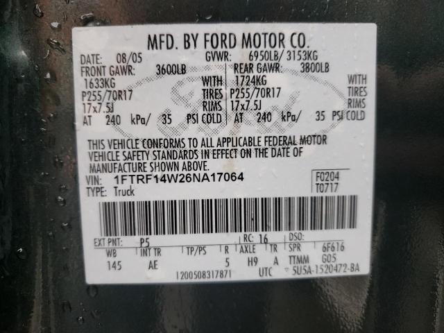 Photo 10 from auction – 2006 FORD F150 with VIN 1FTRF14W26NA17064