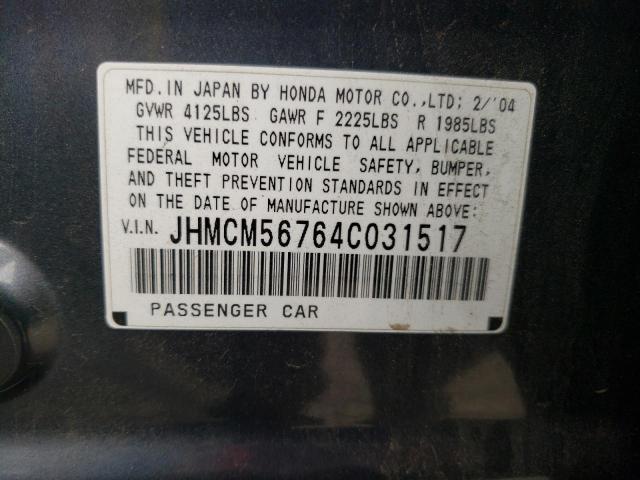 Photo 10 from auction – 2004 HONDA ACCORD EX with VIN JHMCM56764C031517