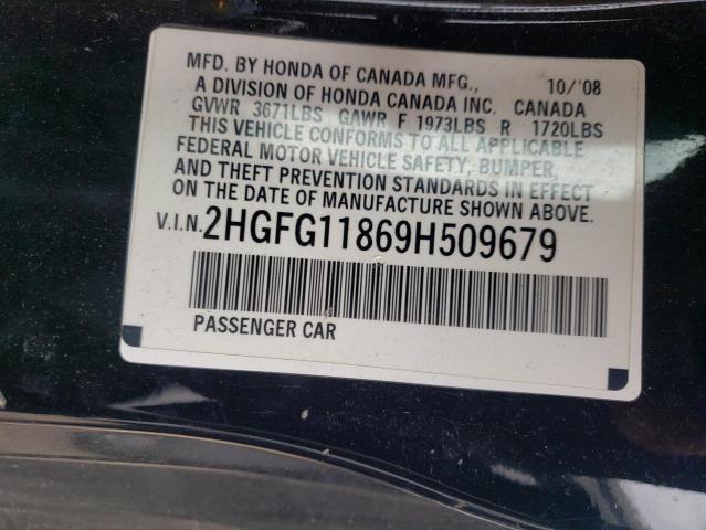 Photo 10 from auction – 2009 HONDA CIVIC EX with VIN 2HGFG11869H509679