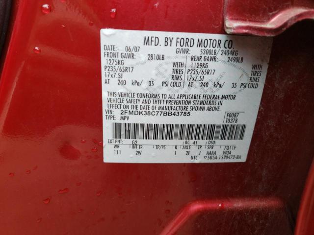Photo 10 from auction – 2007 FORD EDGE SEL with VIN 2FMDK38C77BB43785