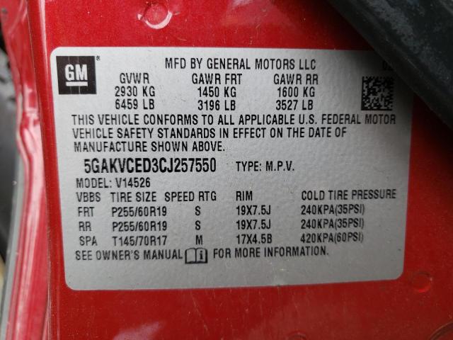 Photo 10 from auction – 2012 BUICK ENCLAVE with VIN 5GAKVCED3CJ257550
