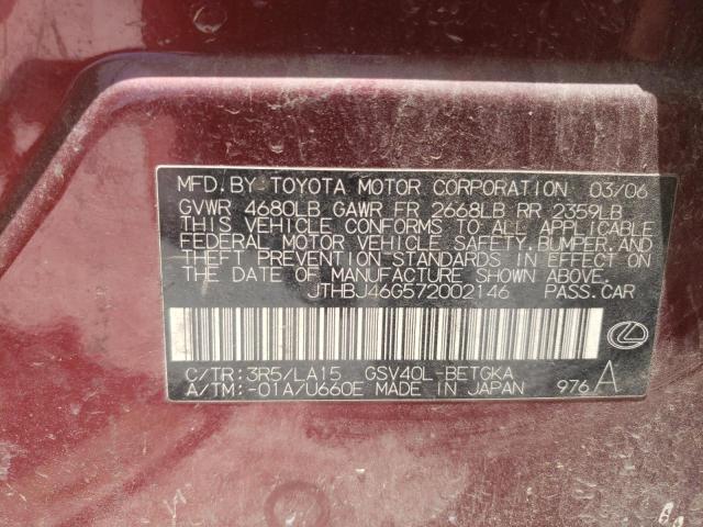Photo 10 from auction – 2007 LEXUS ES 350 with VIN JTHBJ46G572002146
