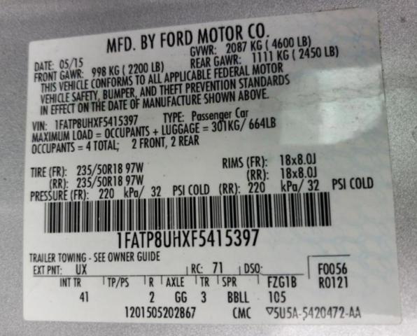 Photo 10 from auction – 2015 FORD MUSTANG with VIN 1FATP8UHXF5415397