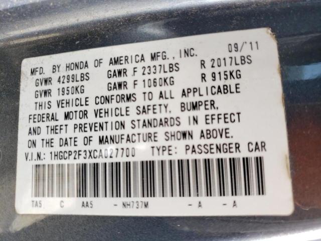 Photo 10 from auction – 2012 HONDA ACCORD LX with VIN 1HGCP2F3XCA027700