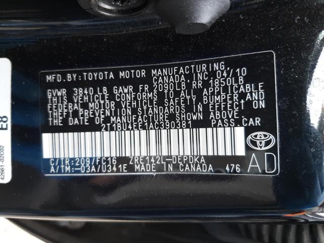 Photo 10 from auction – 2010 TOYOTA COROLLA BA with VIN 2T1BU4EE1AC390381