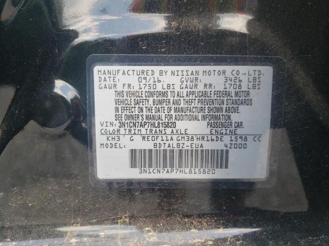 Photo 10 from auction – 2017 NISSAN VERSA S with VIN 3N1CN7AP7HL815820