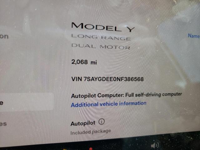 Photo 8 from auction – 2022 TESLA MODEL Y with VIN 7SAYGDEE0NF386568