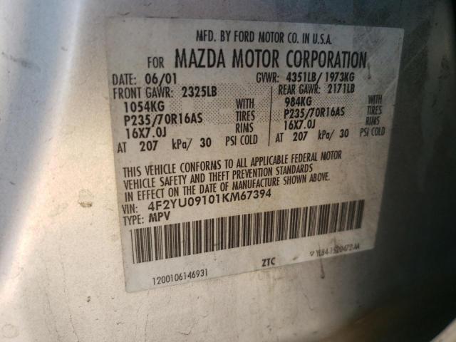Photo 10 from auction – 2001 MAZDA TRIBUTE LX with VIN 4F2YU09101KM67394