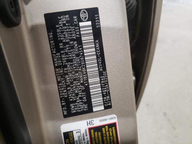 Photo 10 from auction – 2009 TOYOTA CAMRY BASE with VIN 4T1BE46K29U874541