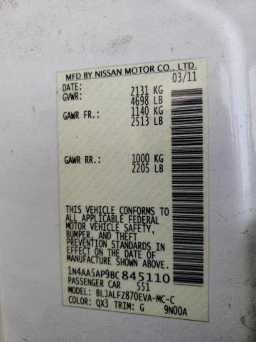 Photo 10 from auction – 2011 NISSAN MAXIMA S with VIN 1N4AA5AP9BC845110