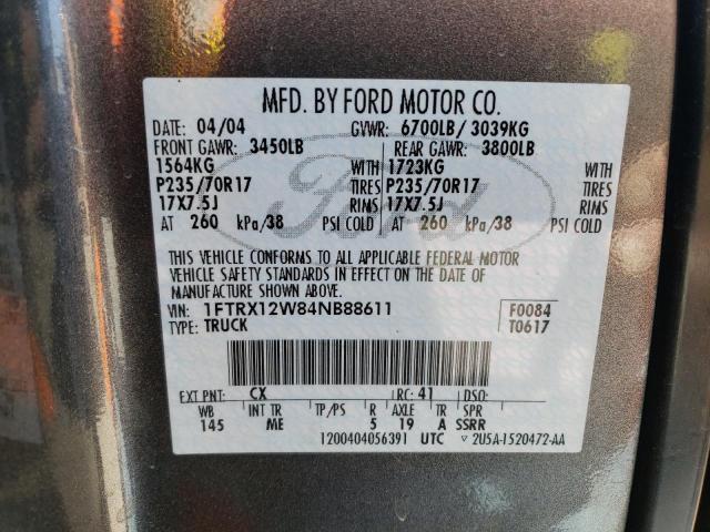 Photo 10 from auction – 2004 FORD F150 with VIN 1FTRX12W84NB88611