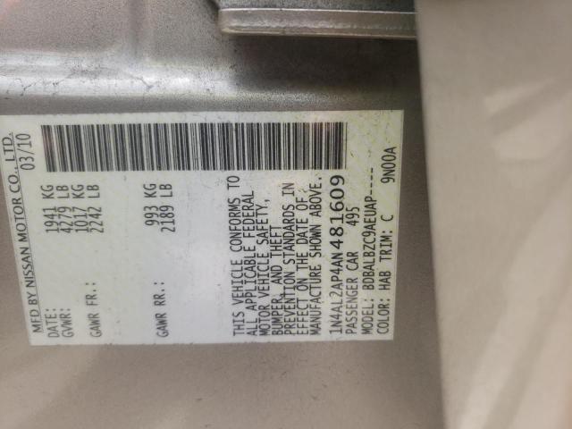Photo 10 from auction – 2010 NISSAN ALTIMA BAS with VIN 1N4AL2AP4AN481609