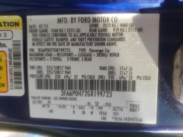 Photo 10 from auction – 2016 FORD FUSION SE with VIN 3FA6P0H72GR199723