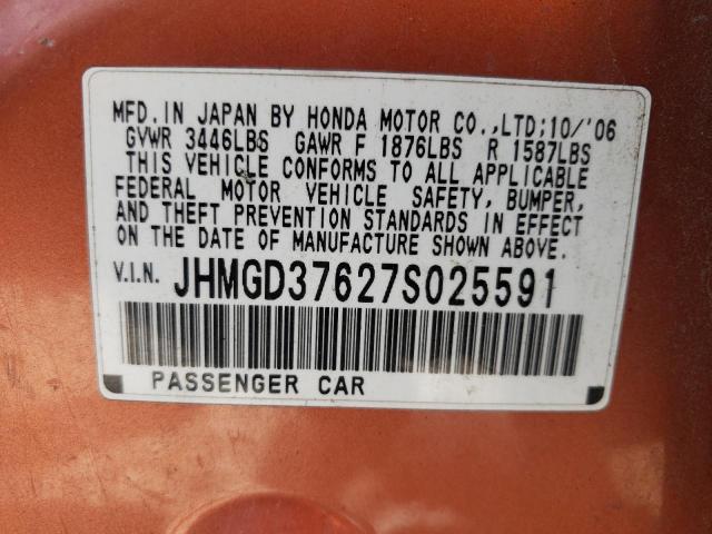 Photo 10 from auction – 2007 HONDA FIT S with VIN JHMGD37627S025591