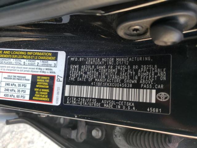 Photo 10 from auction – 2012 TOYOTA CAMRY BASE with VIN 4T1BF1FKXCU045638