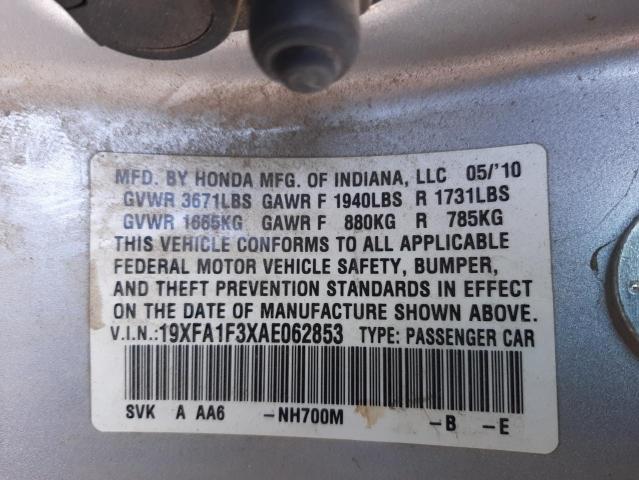 Photo 10 from auction – 2010 HONDA CIVIC VP with VIN 19XFA1F3XAE062853