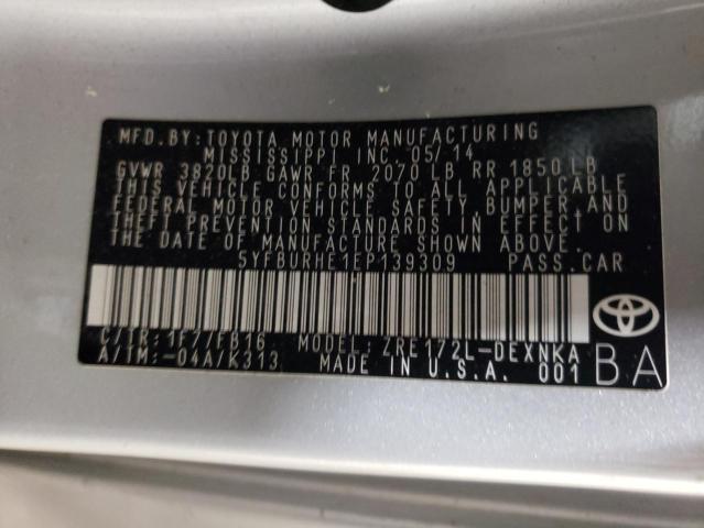 Photo 10 from auction – 2014 TOYOTA COROLLA L with VIN 5YFBURHE1EP139309