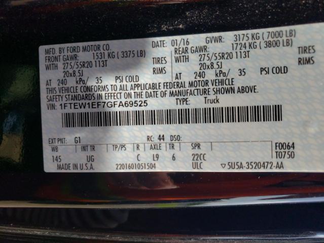 Photo 10 from auction – 2016 FORD F150 SUPER with VIN 1FTEW1EF7GFA69525