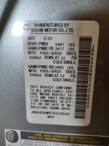 Photo 10 from auction – 2007 INFINITI FX35 with VIN JNRAS08W07X210543