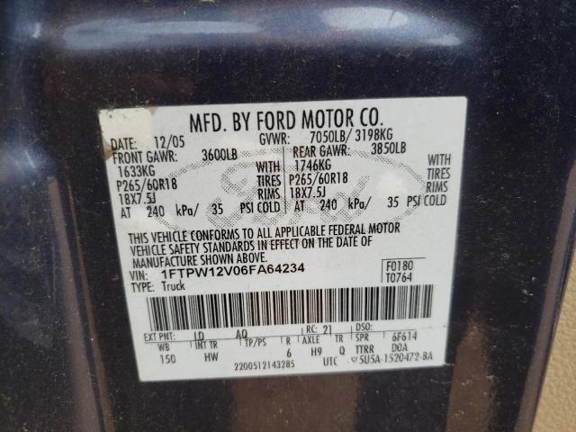 Photo 10 from auction – 2006 FORD F150 SUPER with VIN 1FTPW12V06FA64234