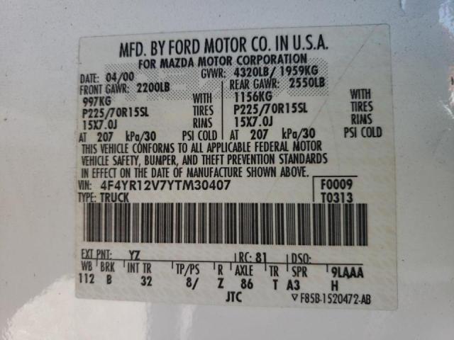 Photo 10 from auction – 2000 MAZDA B3000 with VIN 4F4YR12V7YTM30407