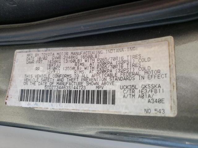 Photo 10 from auction – 2003 TOYOTA SEQUOIA SR with VIN 5TDZT34A63S144723