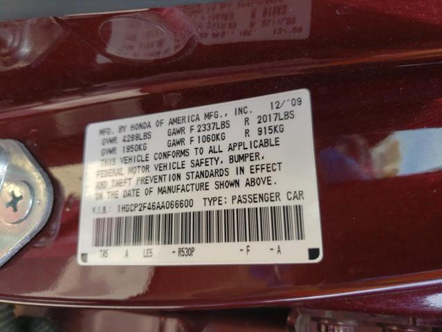 Photo 10 from auction – 2010 HONDA ACCORD LXP with VIN 1HGCP2F46AA066600