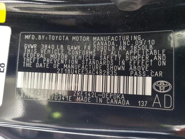Photo 10 from auction – 2010 TOYOTA COROLLA BA with VIN 2T1BU4EE3AC482835