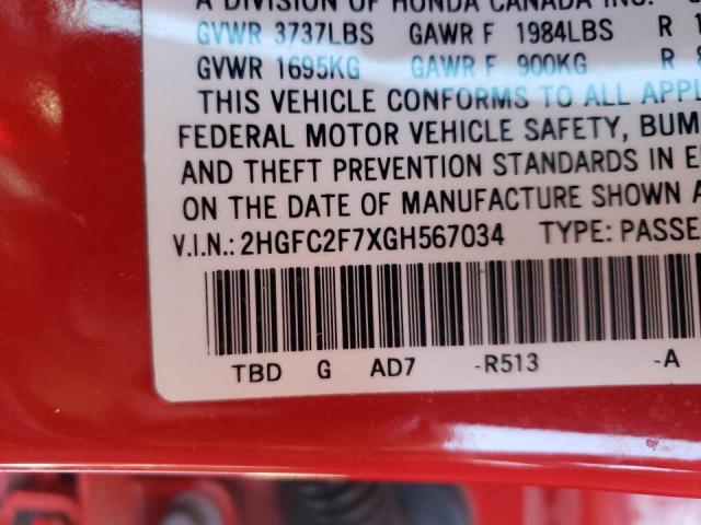 Photo 10 from auction – 2016 HONDA CIVIC EX with VIN 2HGFC2F7XGH567034