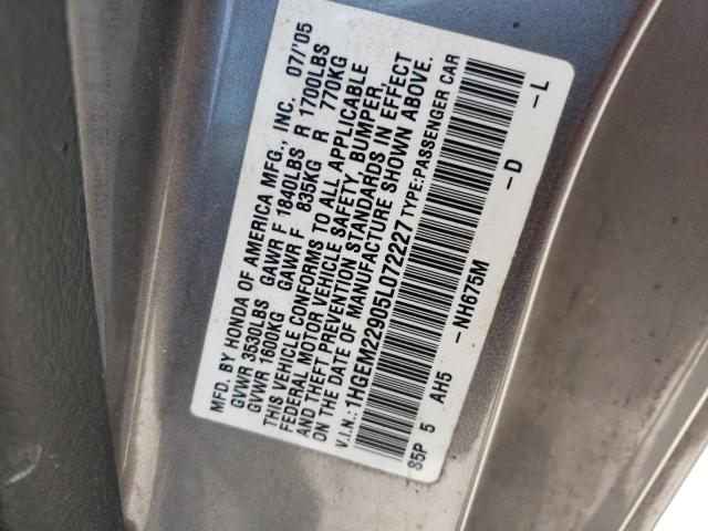 Photo 10 from auction – 2005 HONDA CIVIC EX with VIN 1HGEM22905L072227
