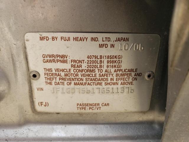 Photo 10 from auction – 2007 SUBARU IMPREZA WR with VIN JF1GD75617G511376
