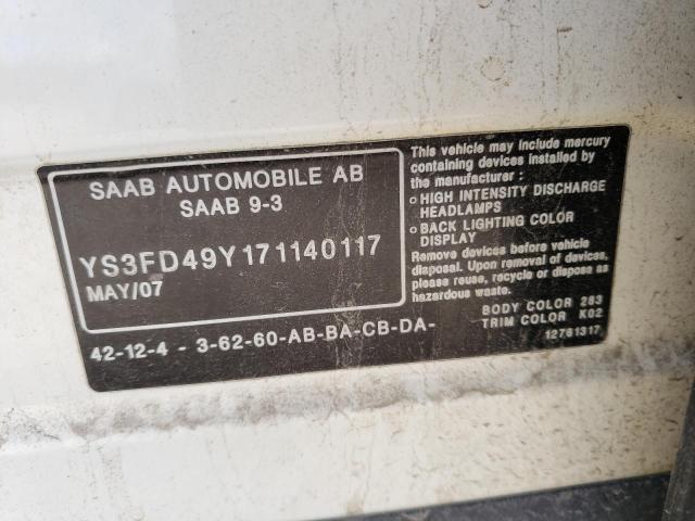 Photo 10 from auction – 2007 SAAB 9-3 2.0T with VIN YS3FD49Y171140117