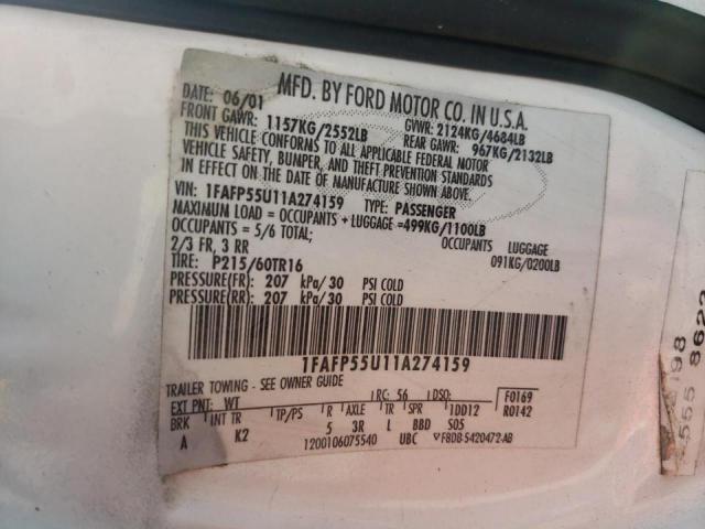 Photo 10 from auction – 2001 FORD TAURUS SES with VIN 1FAFP55U11A274159
