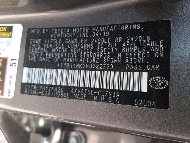 Photo 10 from auction – 2019 TOYOTA CAMRY L with VIN 4T1B11HK2KU782729