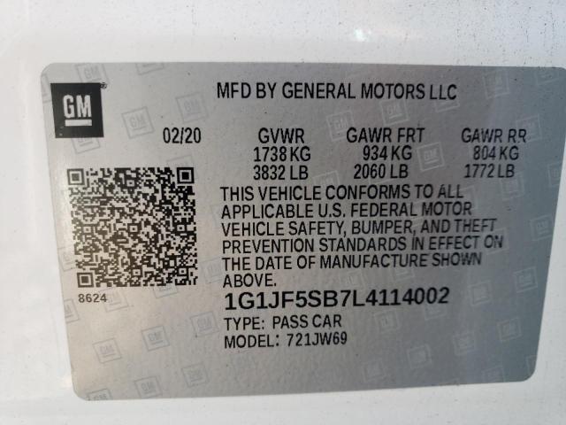 Photo 10 from auction – 2020 CHEVROLET SONIC PREM with VIN 1G1JF5SB7L4114002