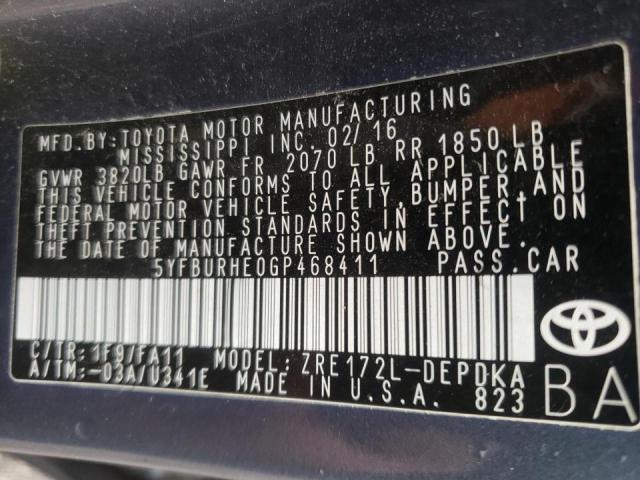 Photo 10 from auction – 2016 TOYOTA COROLLA L with VIN 5YFBURHE0GP468411