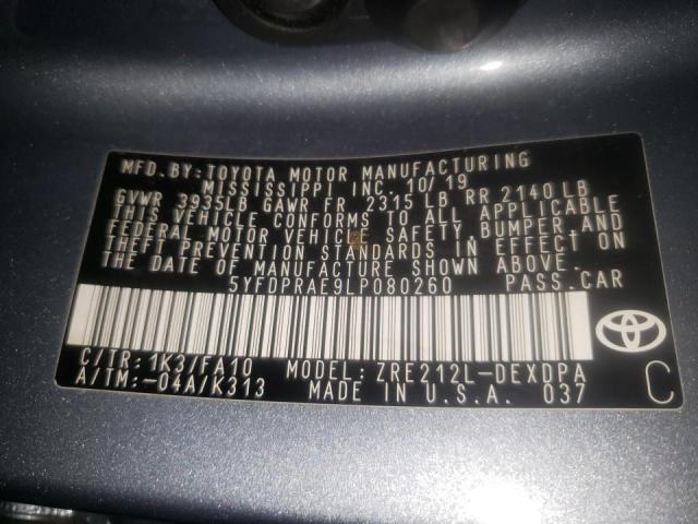 Photo 10 from auction – 2020 TOYOTA COROLLA L with VIN 5YFDPRAE9LP080260