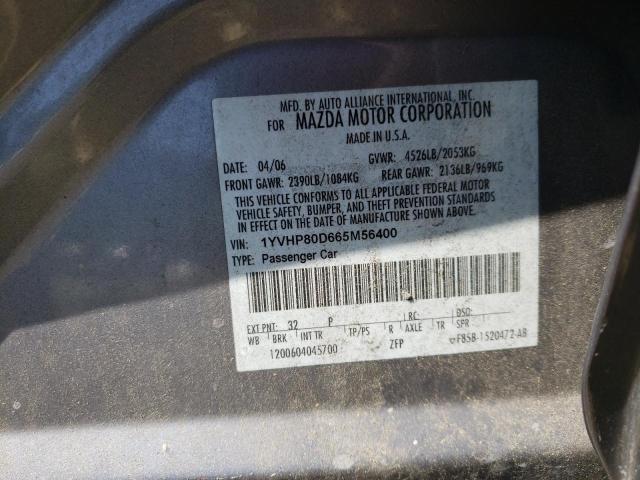 Photo 10 from auction – 2006 MAZDA 6 S with VIN 1YVHP80D665M56400