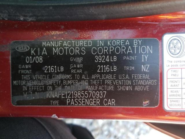 Photo 10 from auction – 2008 KIA SPECTRA EX with VIN KNAFE121985570937