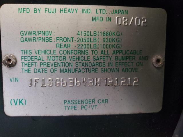 Photo 10 from auction – 2003 SUBARU FORESTER 2 with VIN JF1SG63643H731212