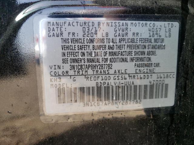 Photo 10 from auction – 2017 NISSAN SENTRA SR with VIN 3N1CB7AP8HY287782