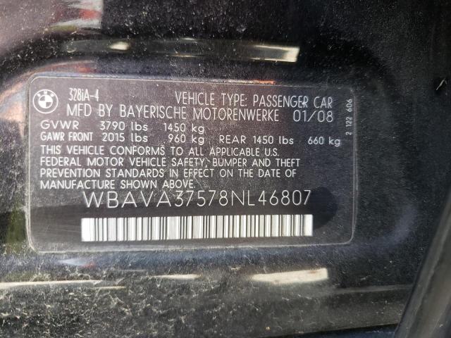 Photo 10 from auction – 2008 BMW 328 I with VIN WBAVA37578NL46807